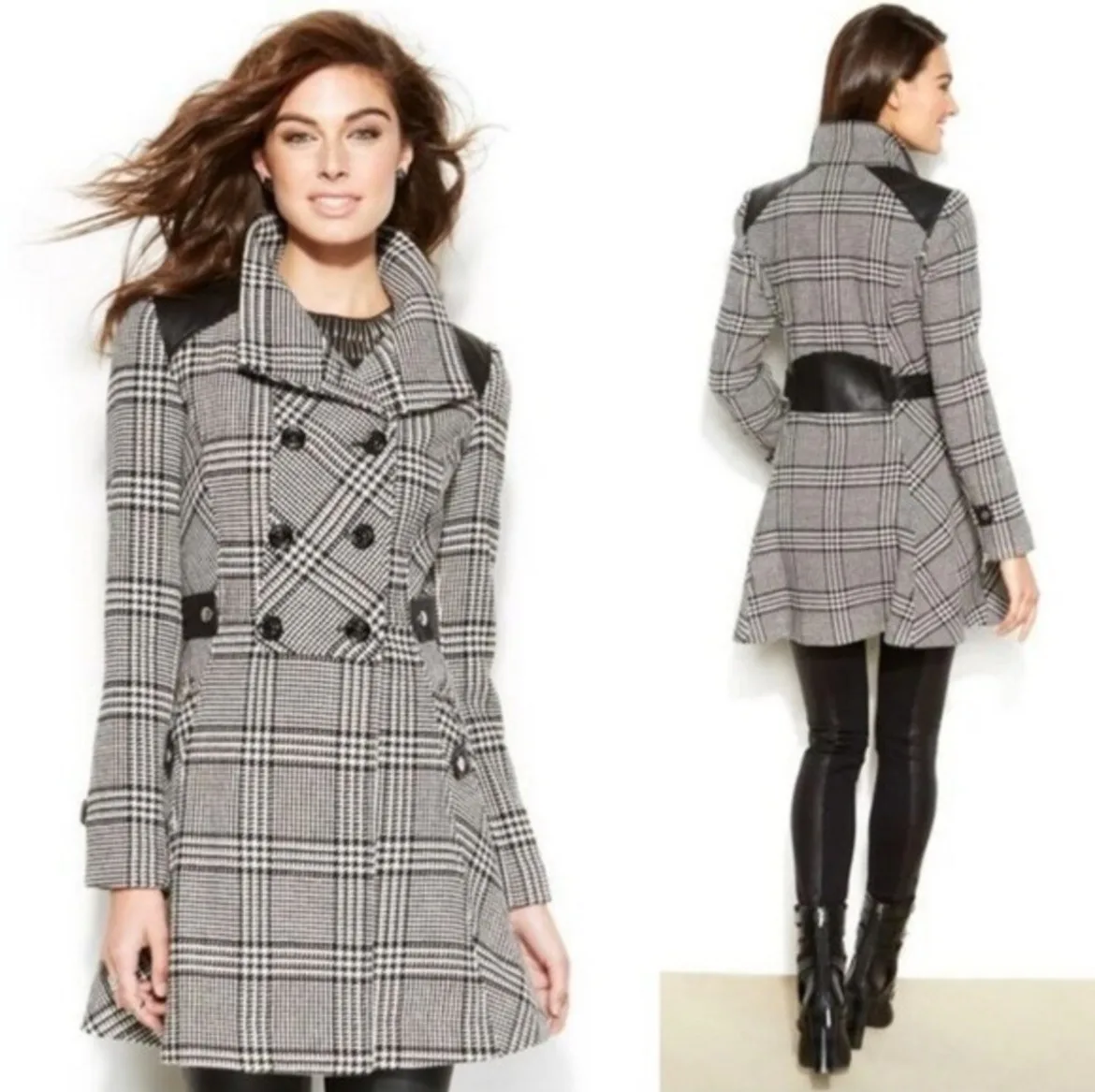 Guess Women's Houndstooth Wool Blend Trench Coat size SMALL image indicator(5)