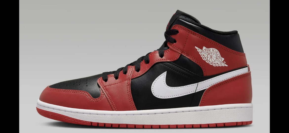 Air Jordan 1 Mid Black/White-Gym Red Size 9 - photo 2