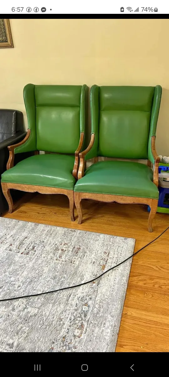 Pair of Green Wingback Chairs image indicator(2)