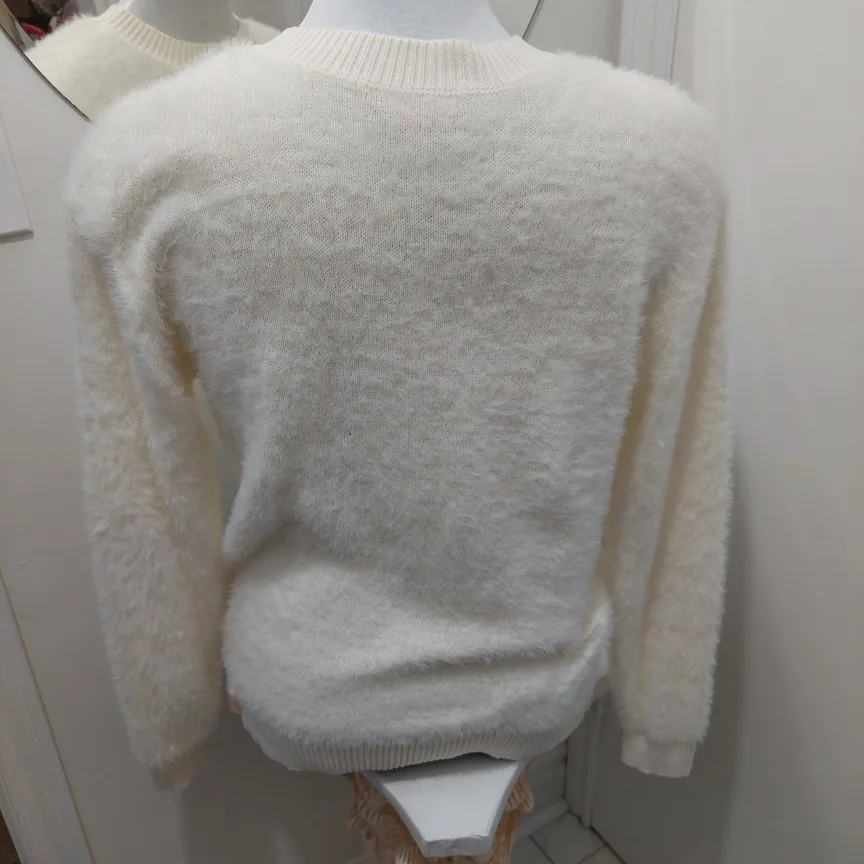 NWOT White Fuzzy Sweater Medium image indicator(5)