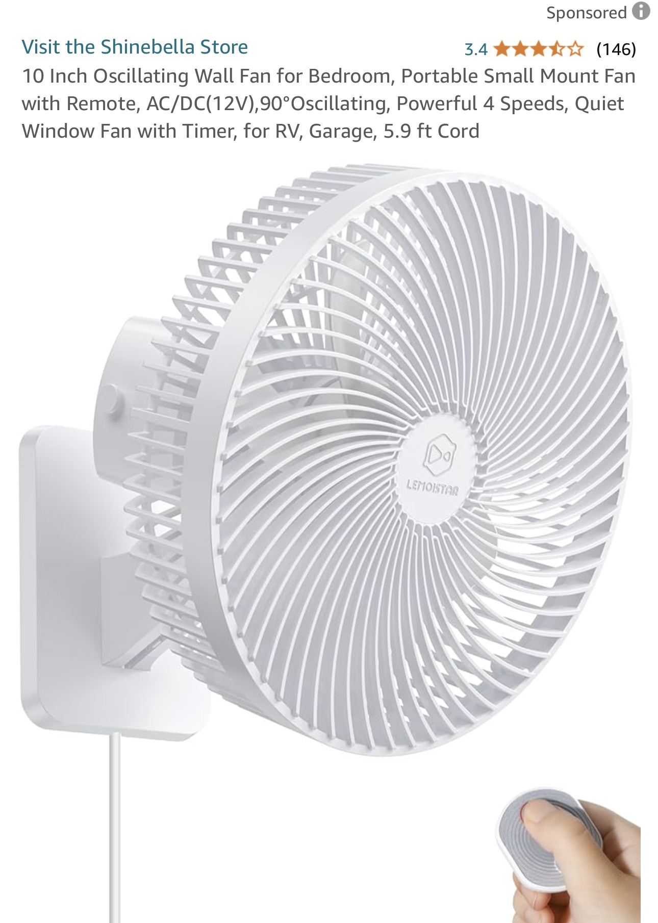 10 Inch Wall Mounted Oscillating Fan - photo 5