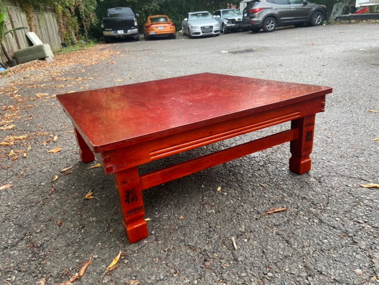 Vintage Wood Folding Table. Traditional Asian Style. thumbnail