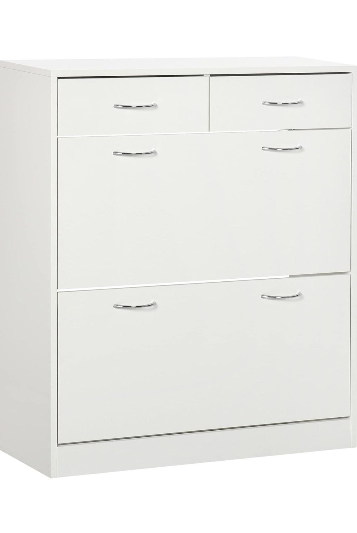 White Shoe Cabinet with 2 Sliding and 2 Flip Drawers