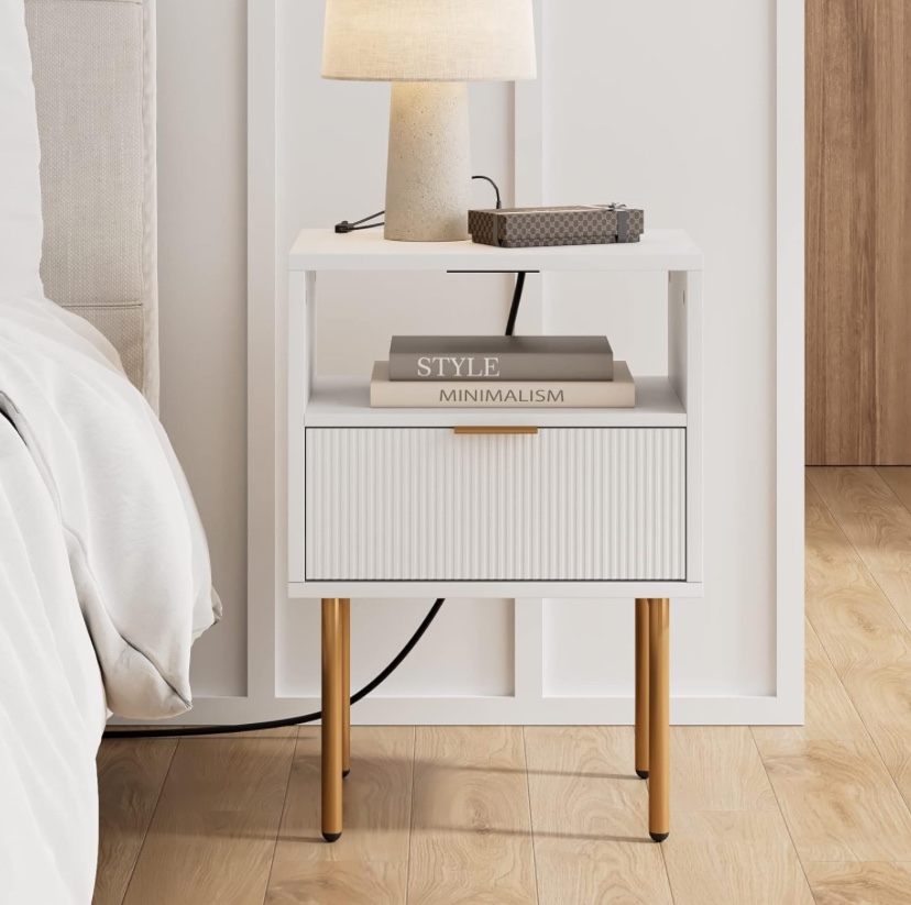 White Nightstand  With Charging Station - New