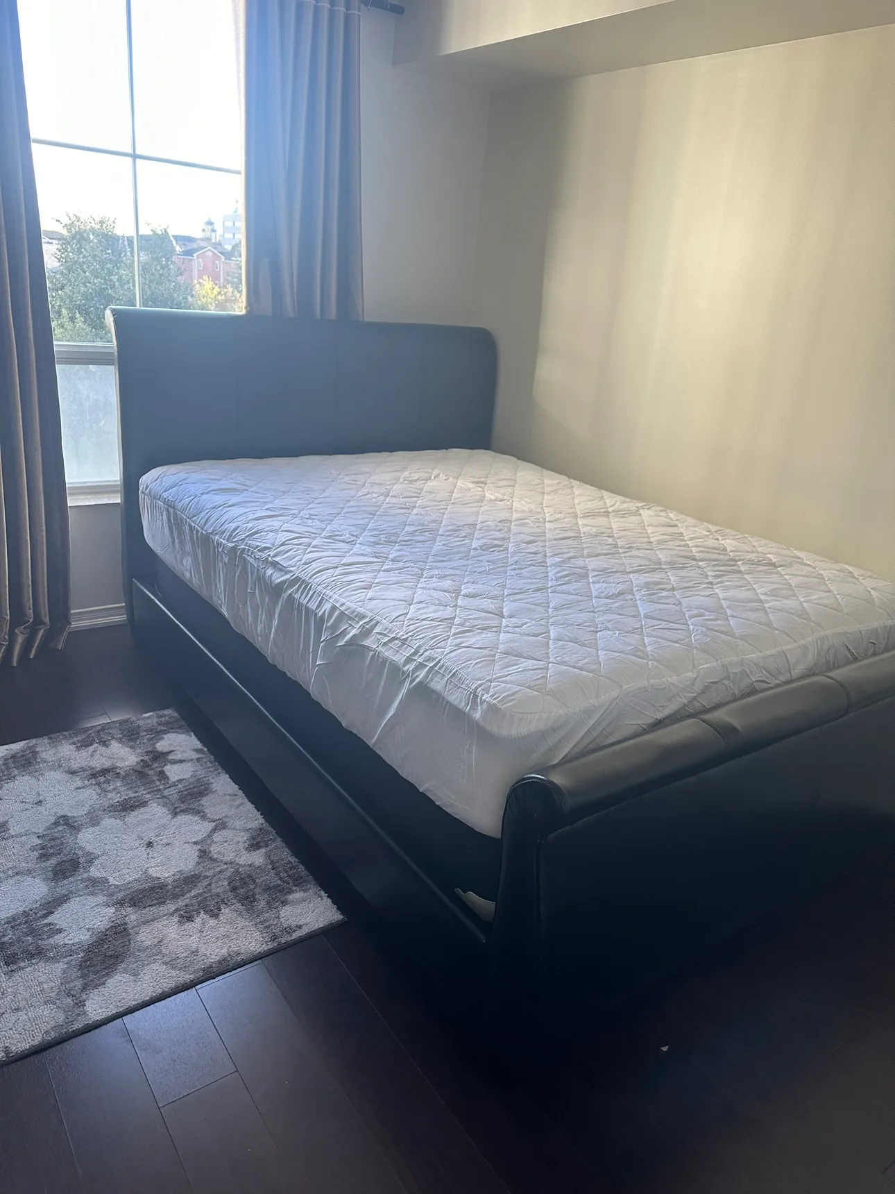 Black Leather Sleigh Bed Frame