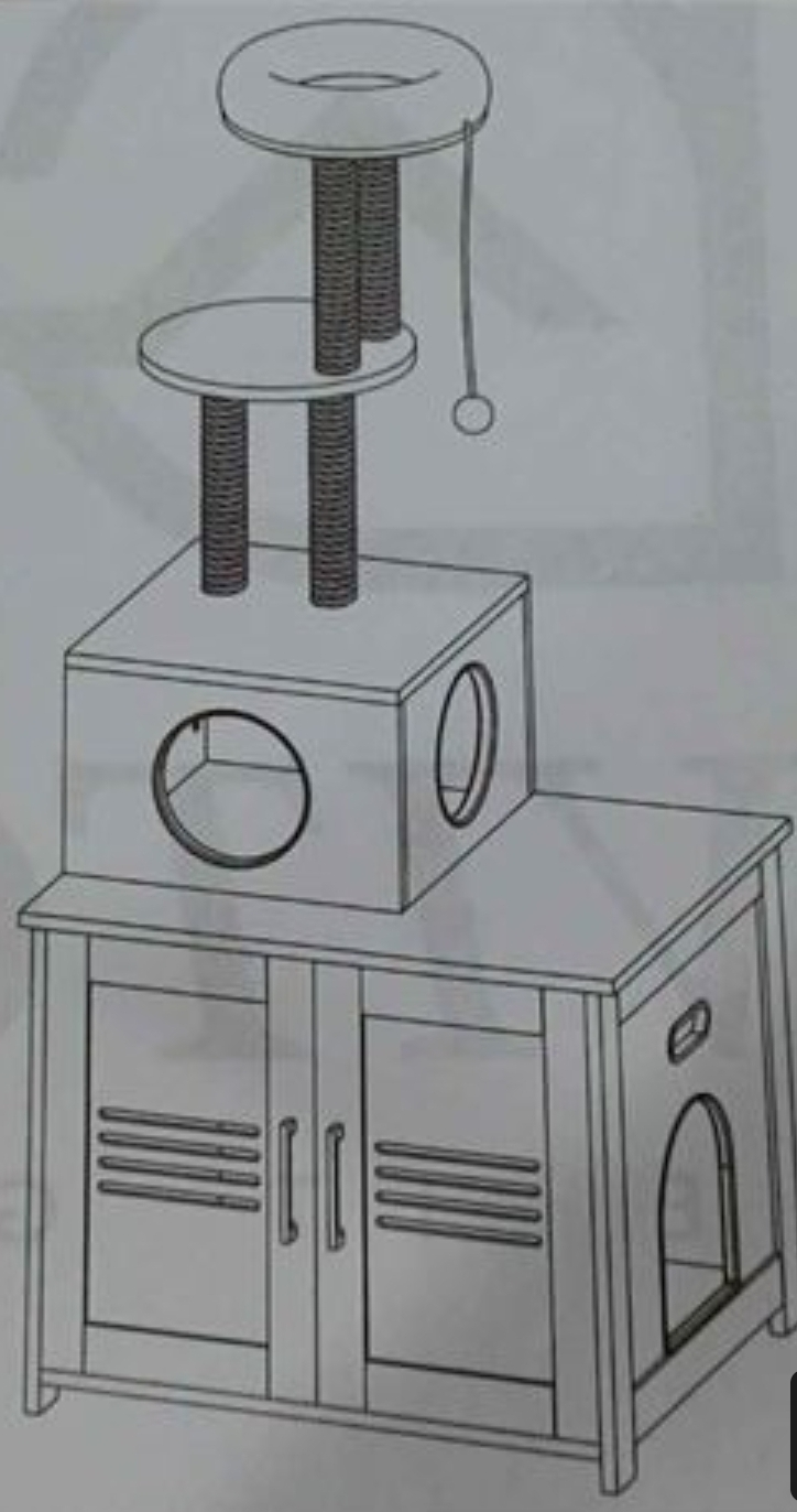 NEW Lovitgo, Espresso, Wooden Cat House with Cat Tree Tower