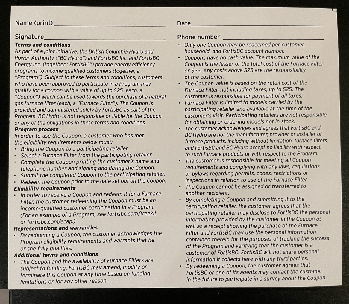 Free Natural Gas Furnace Filter Coupon - photo 2