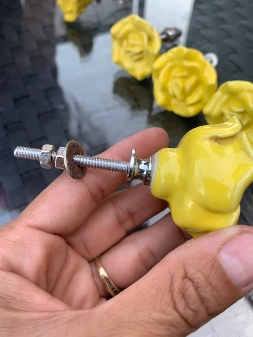 Set of 7 Yellow Rose Cabinet Knobs image indicator(3)