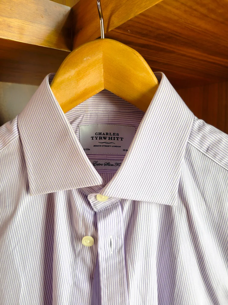 Charles Tyrwhitt Men's Lilac Striped Oxford Shirt Slim Fit 15/34 image indicator(3)