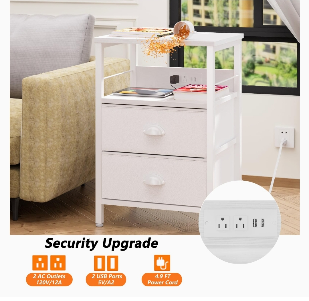 White Nightstand with Drawers and Outlets - photo 5