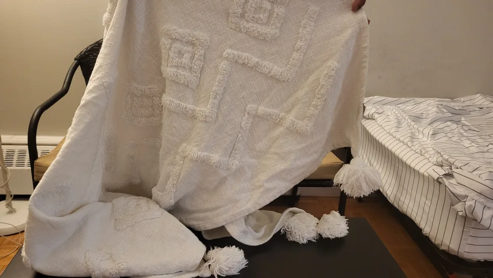 White Throw Blanket with Tassels image indicator(2)