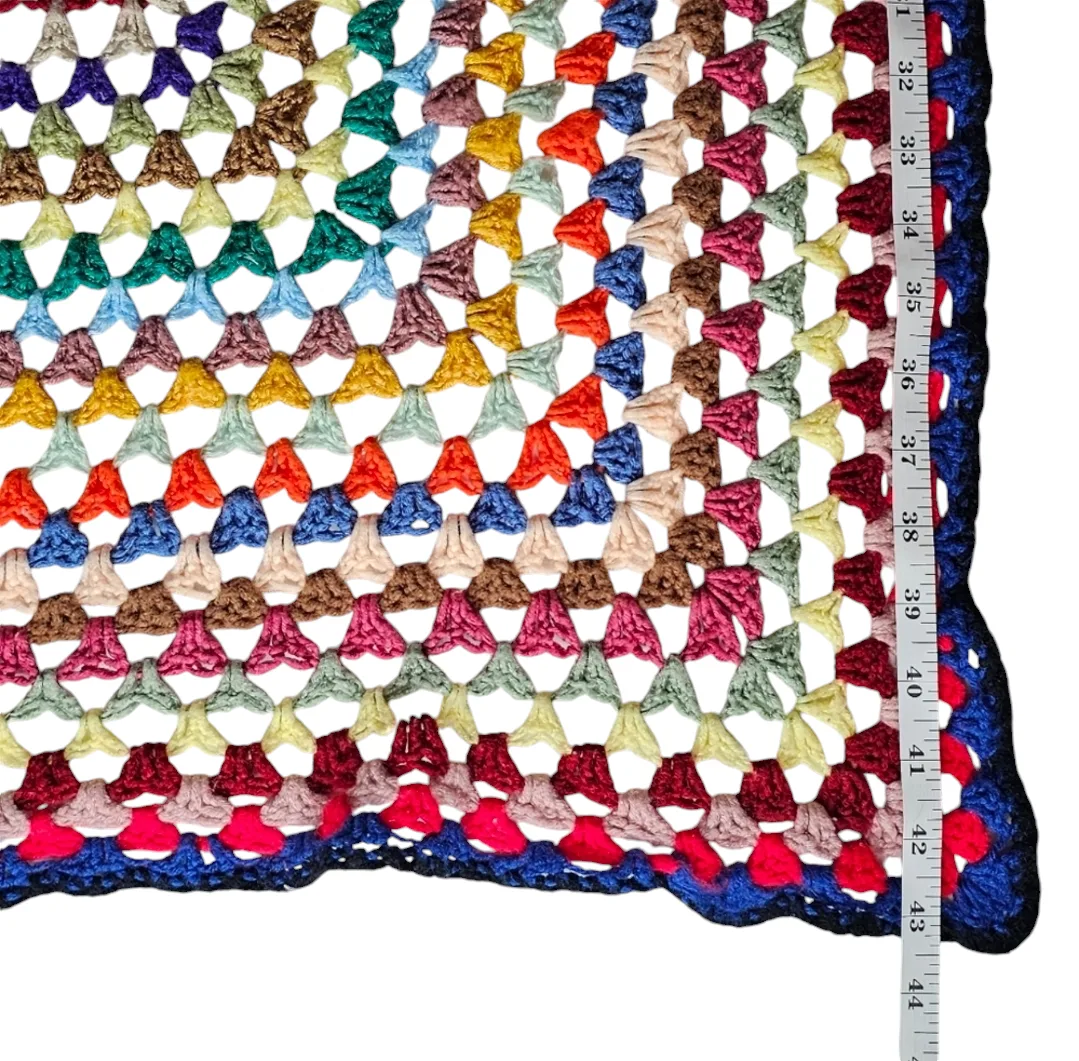 Vintage Handmade Rainbow Coloured Crochet Blanket image indicator(4)