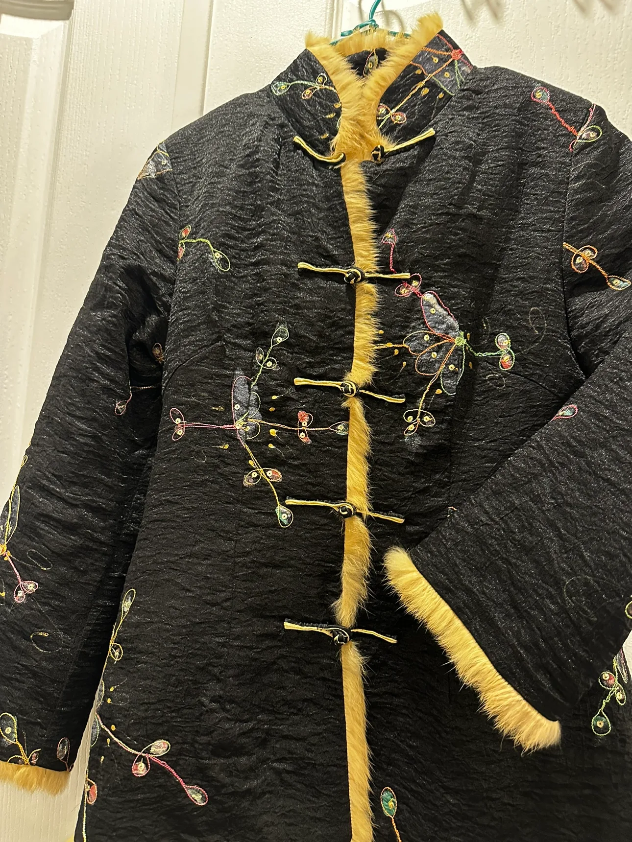 Embroidered Black pure Silk Jacket with Fur Trim image indicator(4)