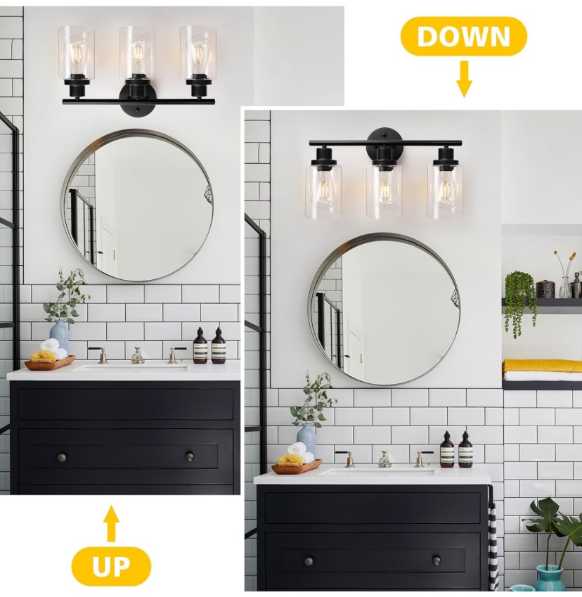 Black 3 Light Bathroom Vanity Light Fixture - New - photo 5