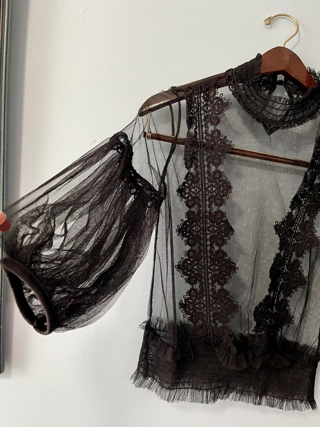 Black Mesh Top with Lace Detail image indicator(2)