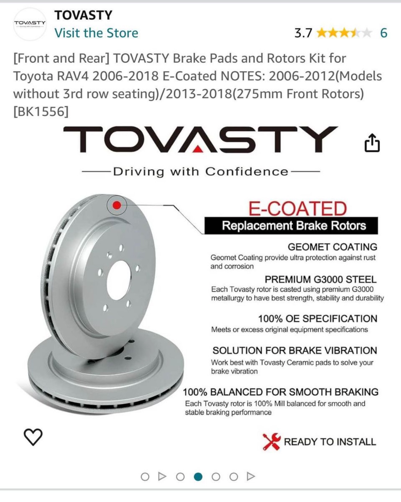 TOVASTY Brake Pads and Rotors Kit (Front and Rear)