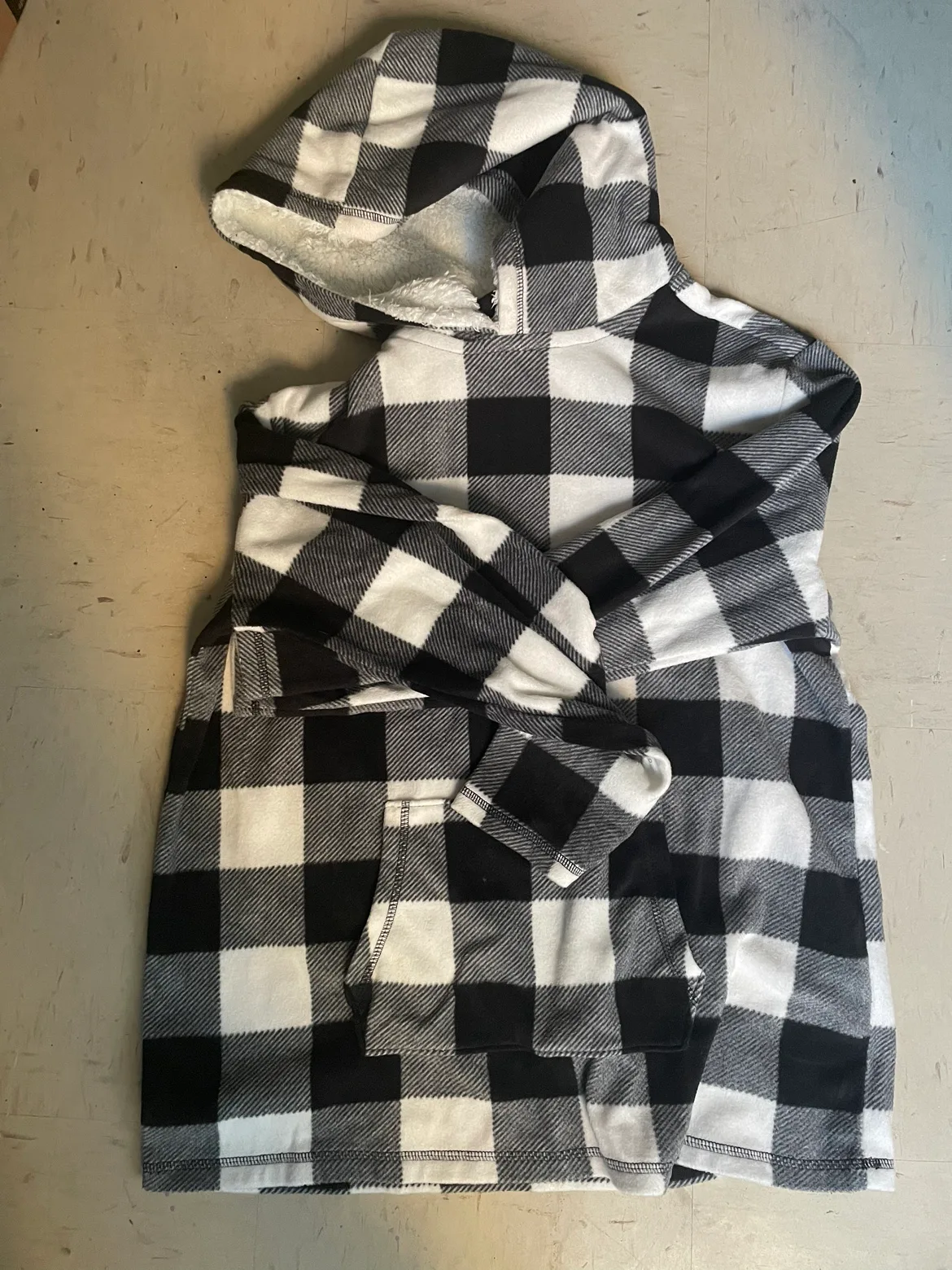 Fuzzy Black and White Plaid Hoodie