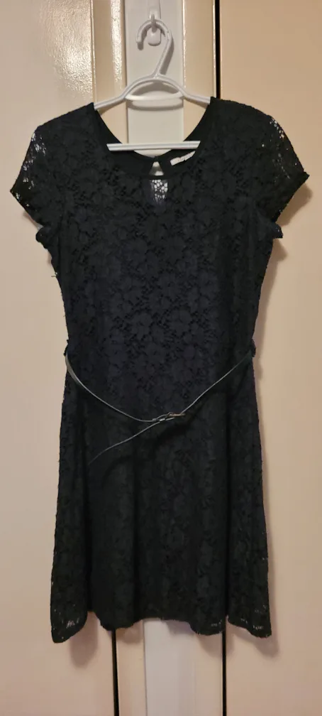 Dark blue Lace Dress with Belt