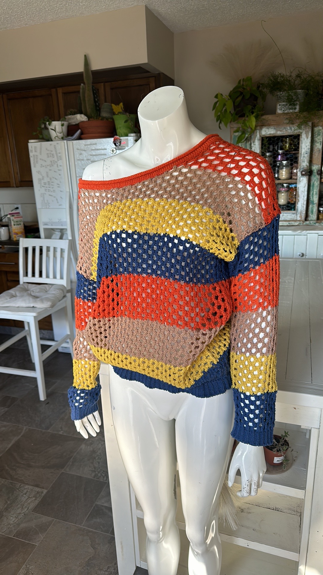 Handmade vintage crewneck fishnet crocheted sweater
