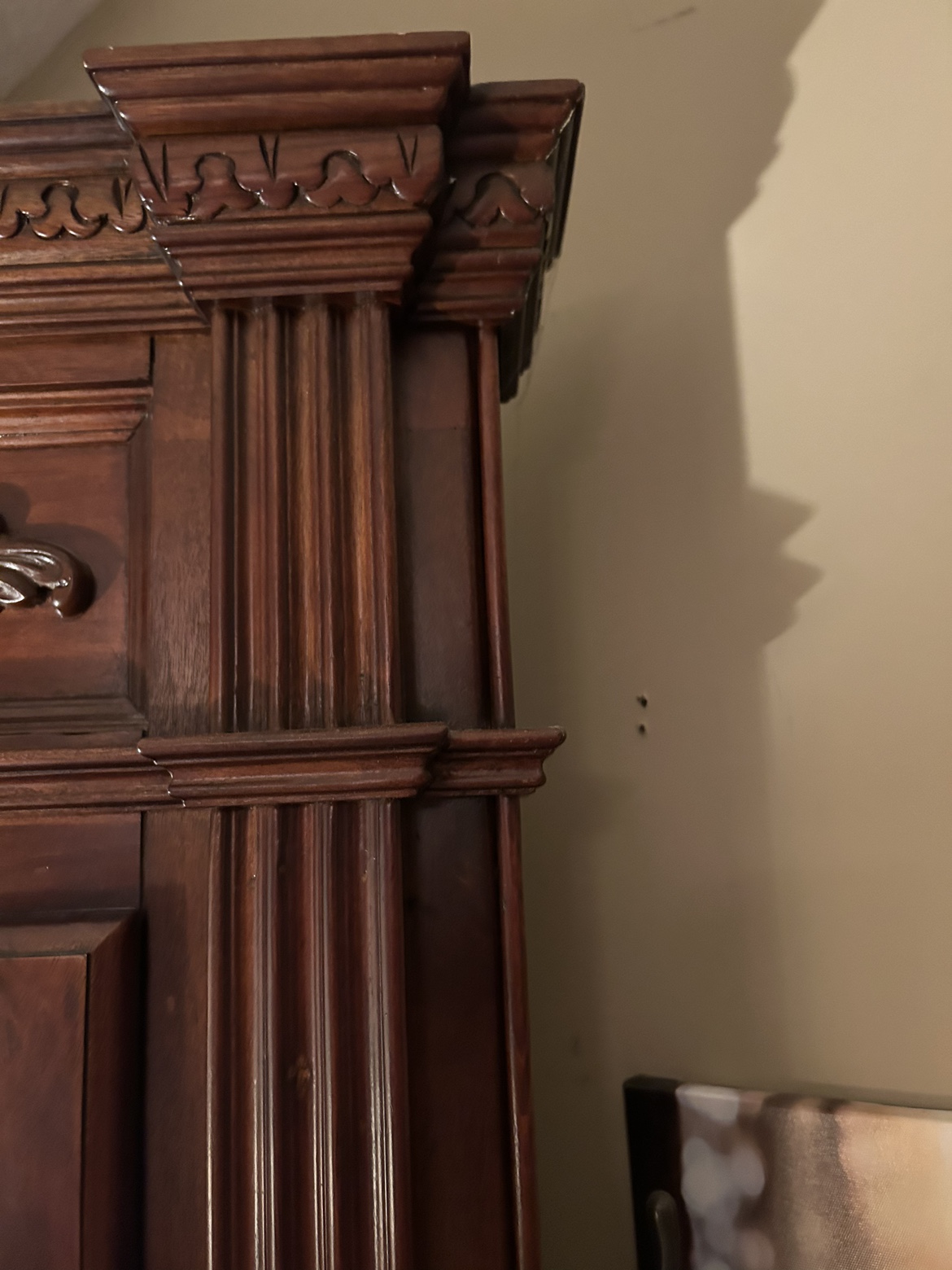 Antique Wooden Hall Tree With Mirror - photo 5