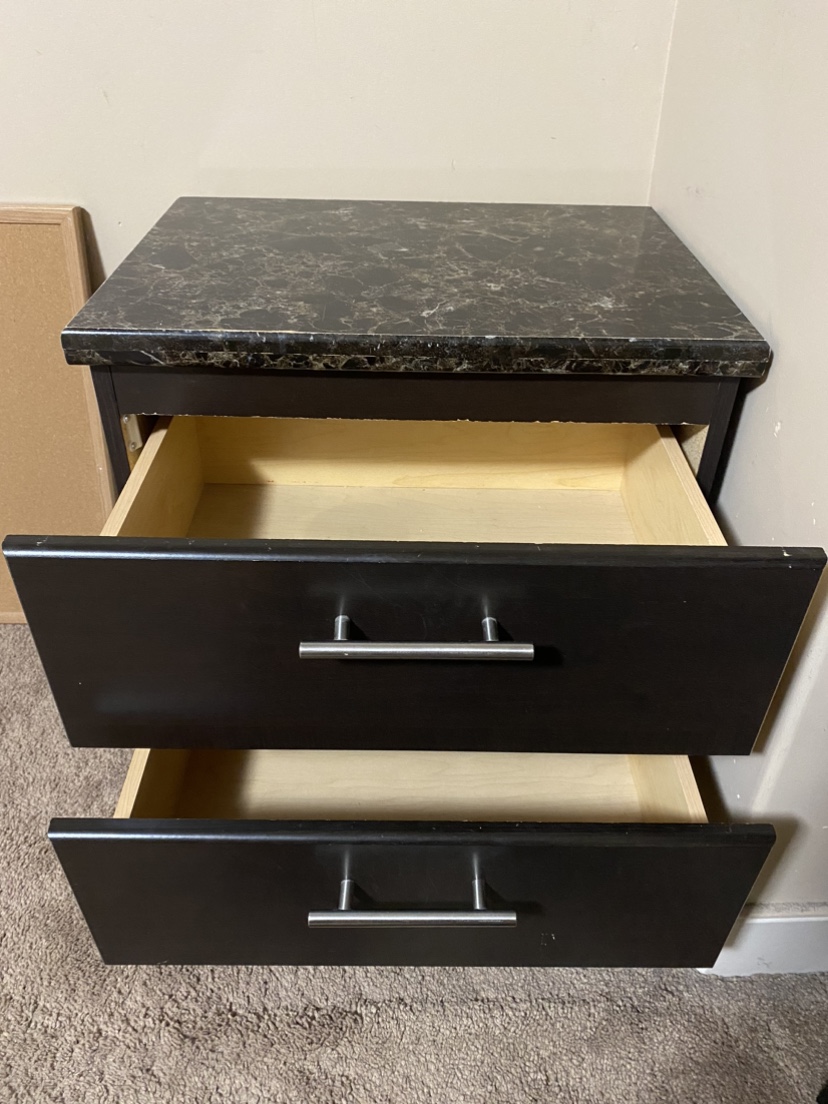 Black Nightstand with Marble Top
