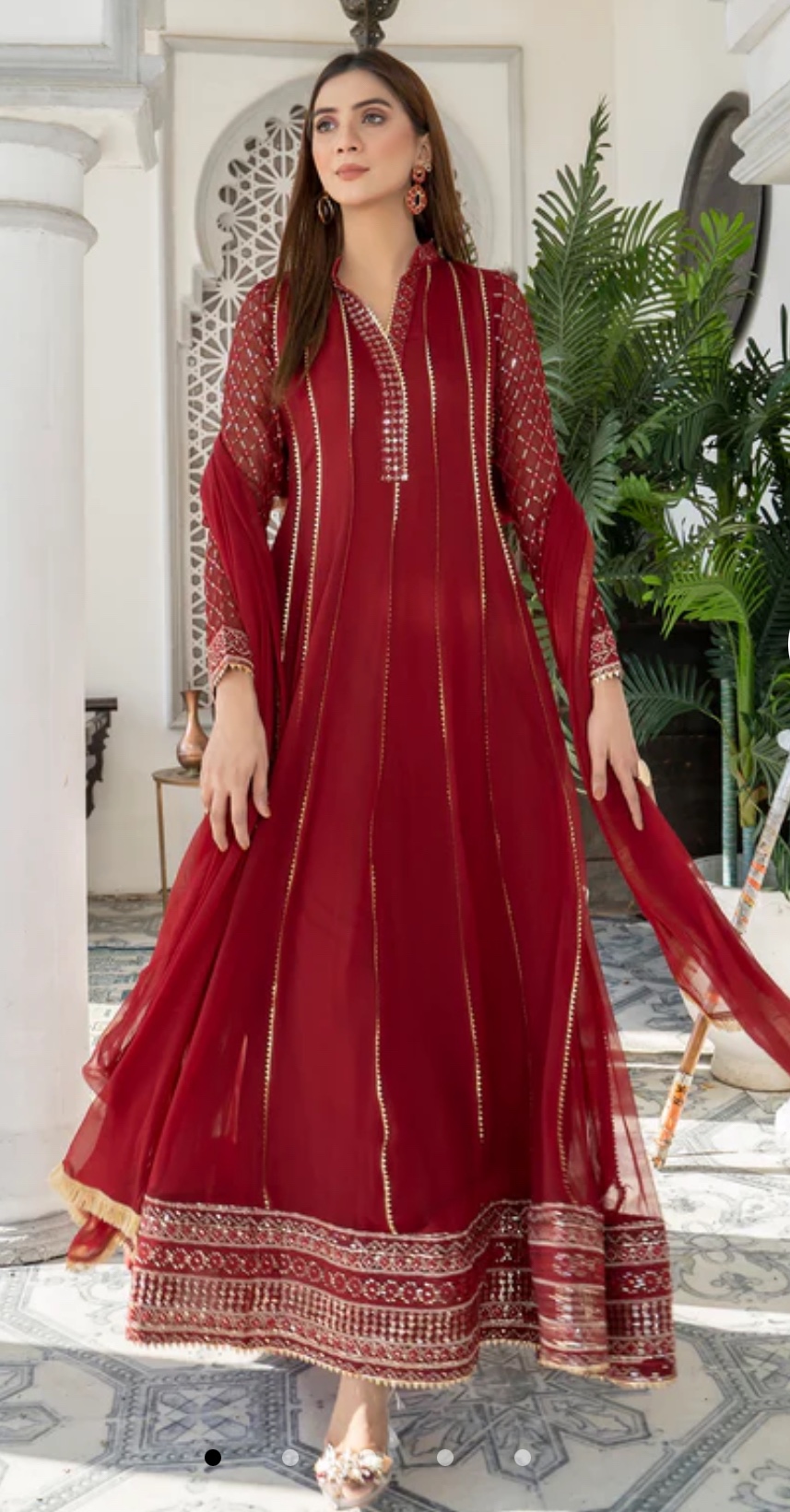 Red Embroidered Chiffon Dress - photo 2