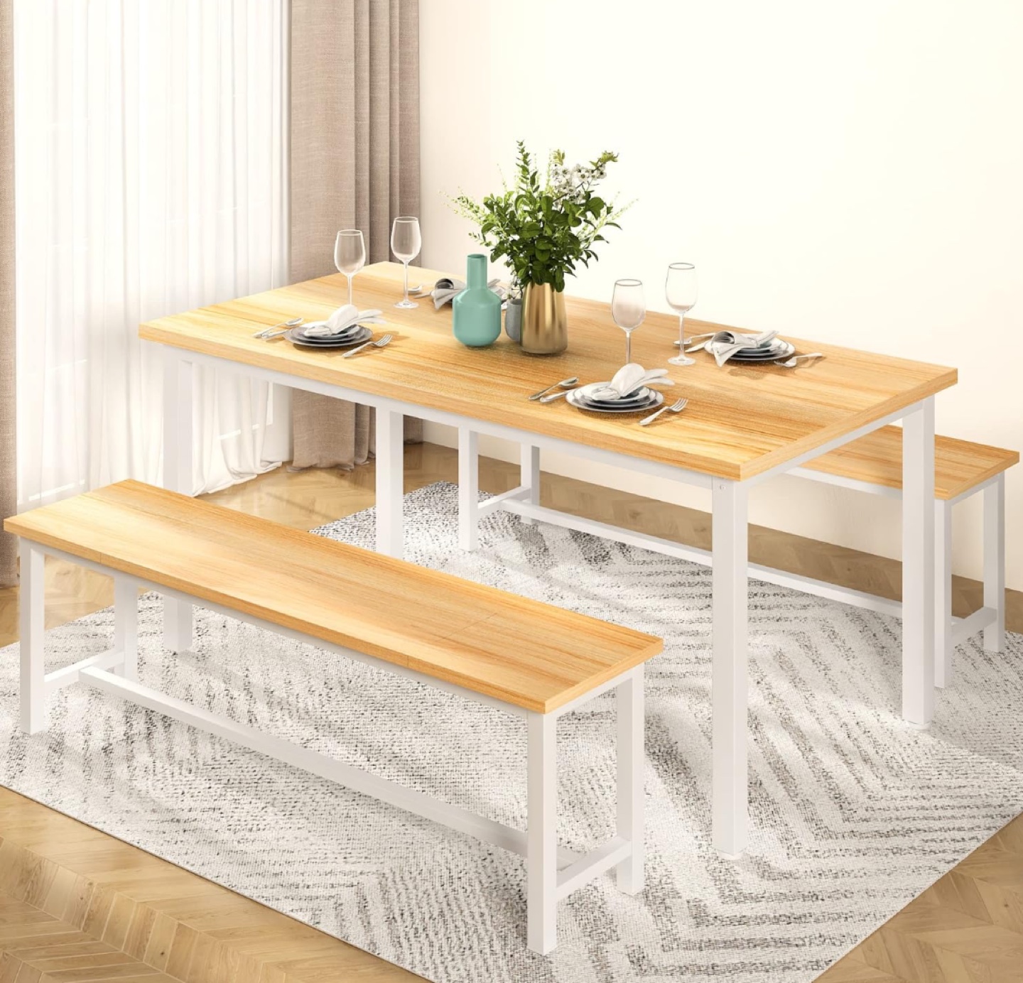 Lamerge Kitchen Table Set with 2 Benches - photo 2