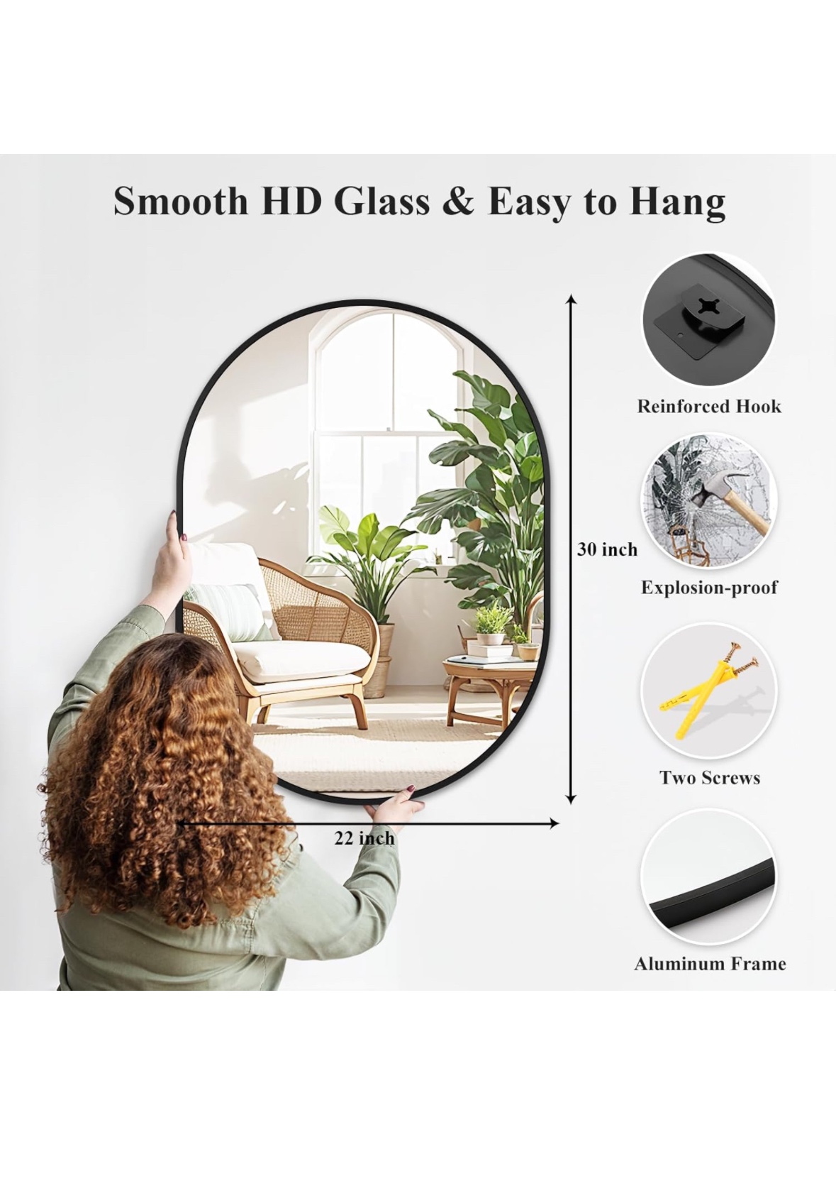 Oval Wall Mirror with Black Frame - photo 2