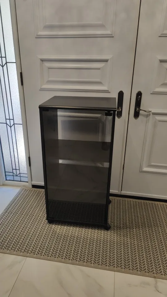 Black 3-Shelf Rolling Cabinet with Glass Doors image indicator(2)