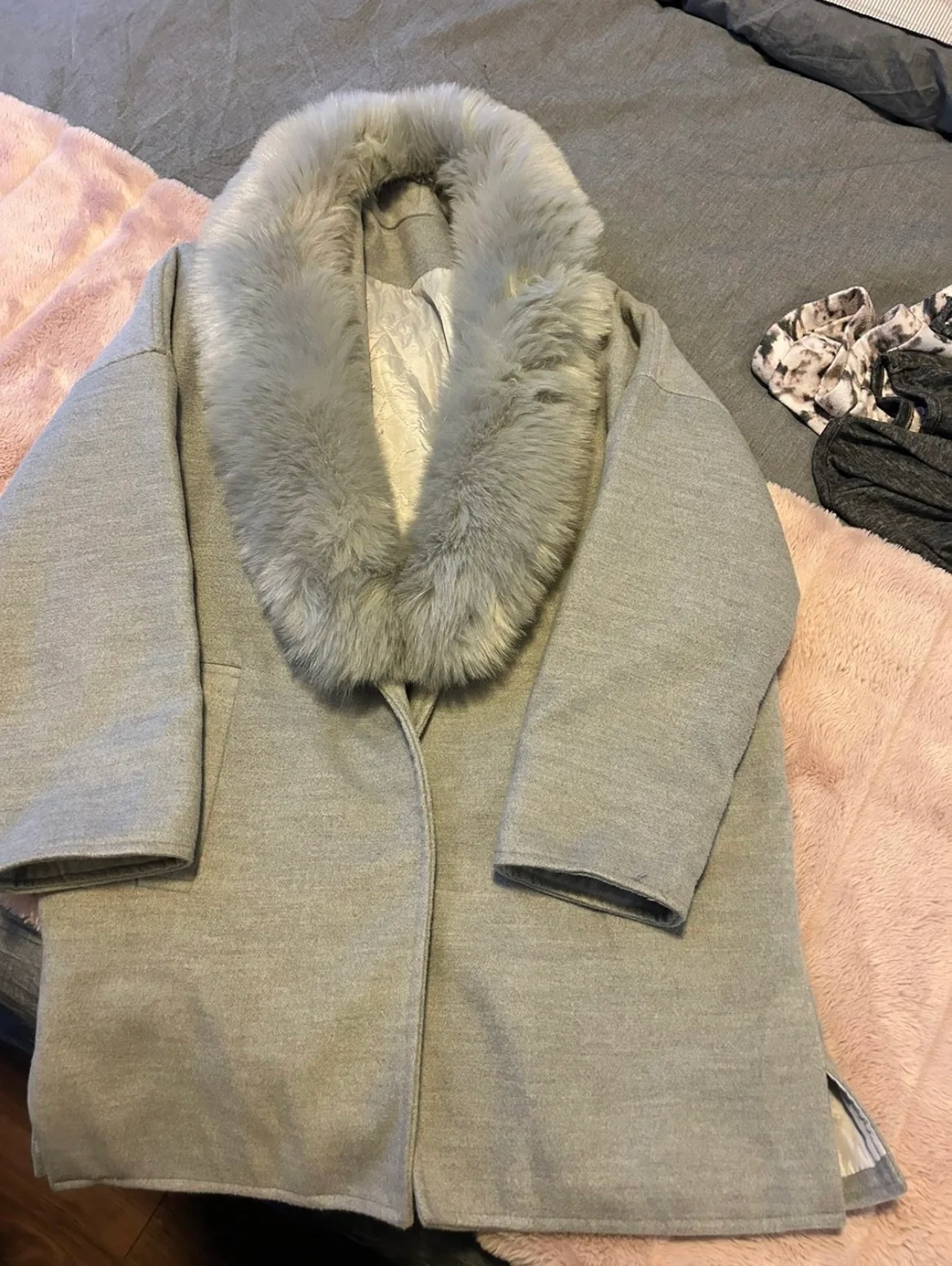 Grey Faux Fur Collar Coat thumbnail