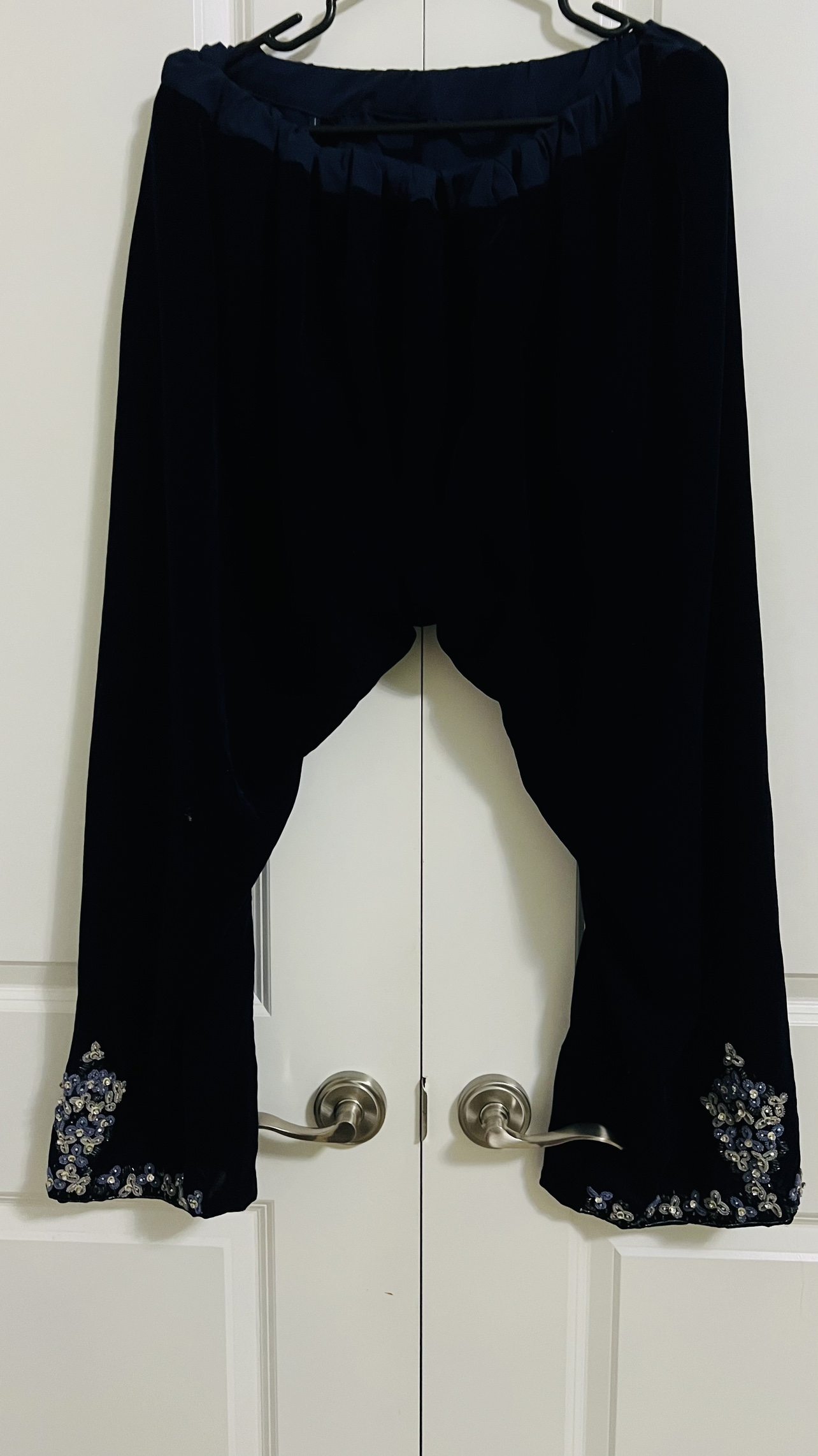 Navy Blue Embellished Velvet 3 pc Suit - photo 2