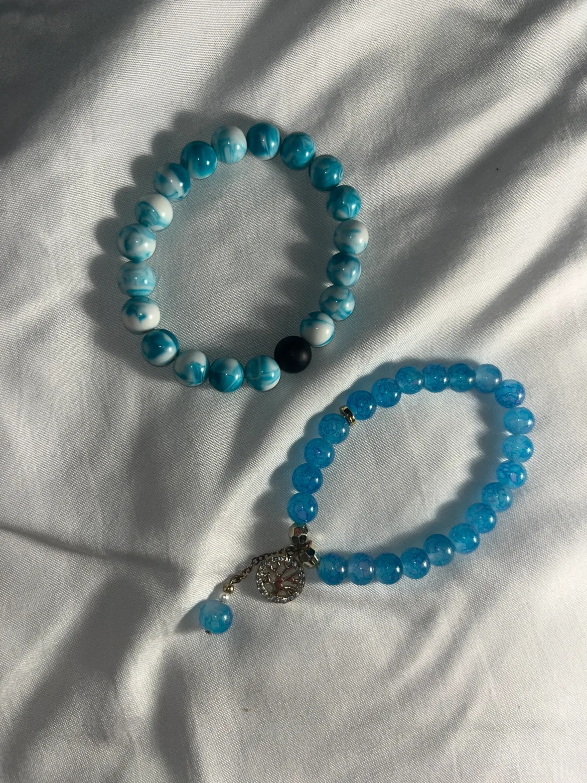 2 Blue Beaded Bracelets thumbnail