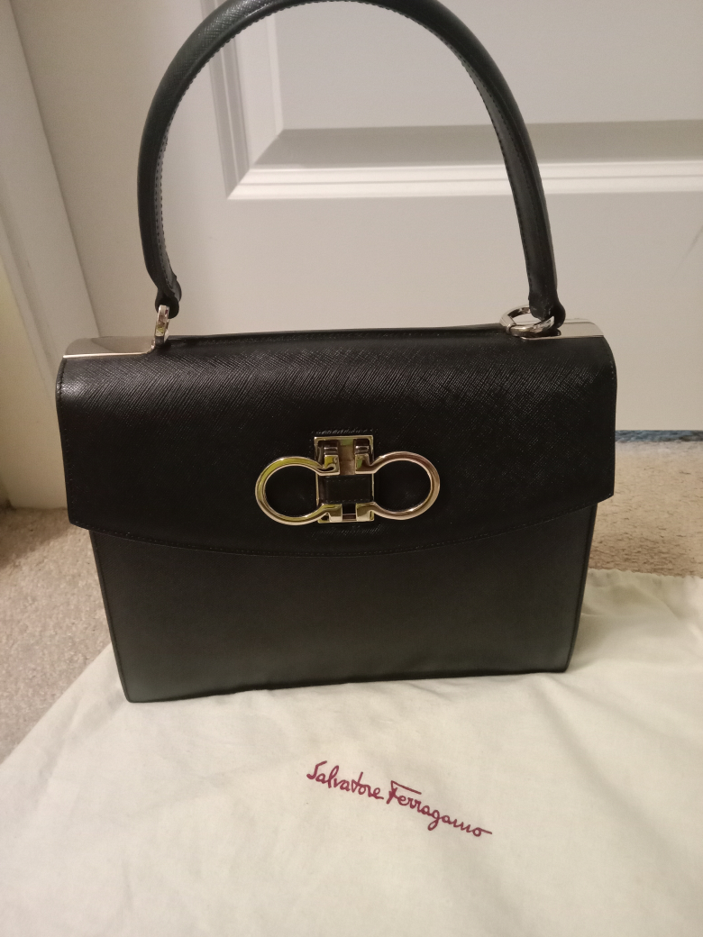 Salvatore Ferragamo Black Leather Handbag (100% Authentic)