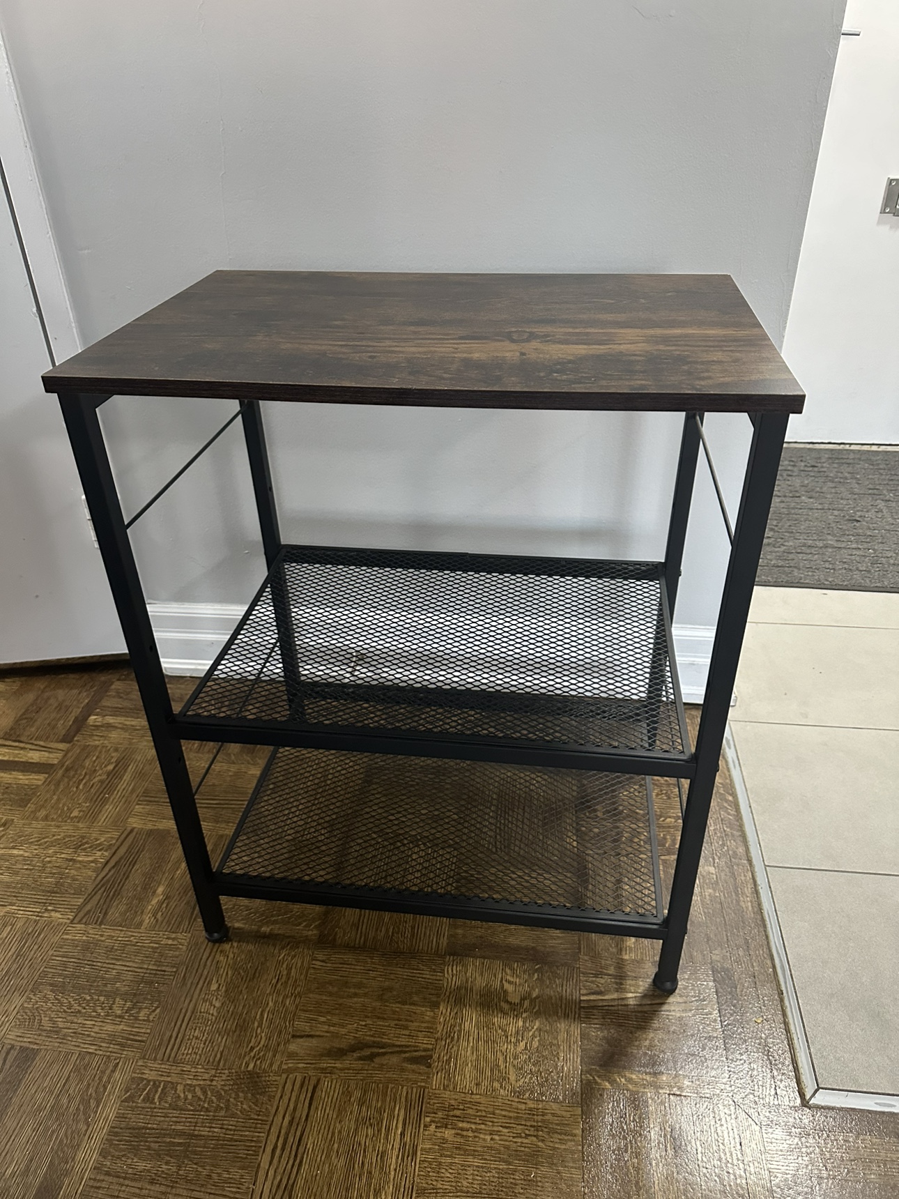 Black Metal 3-Tier Shelf with Wooden Top