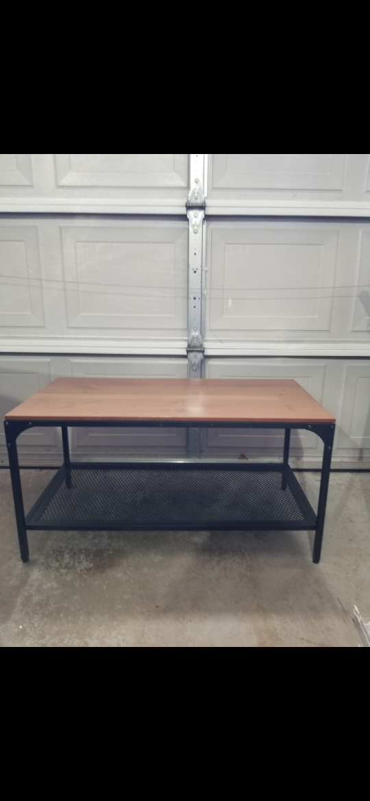 Black Metal and Wood Coffee Table