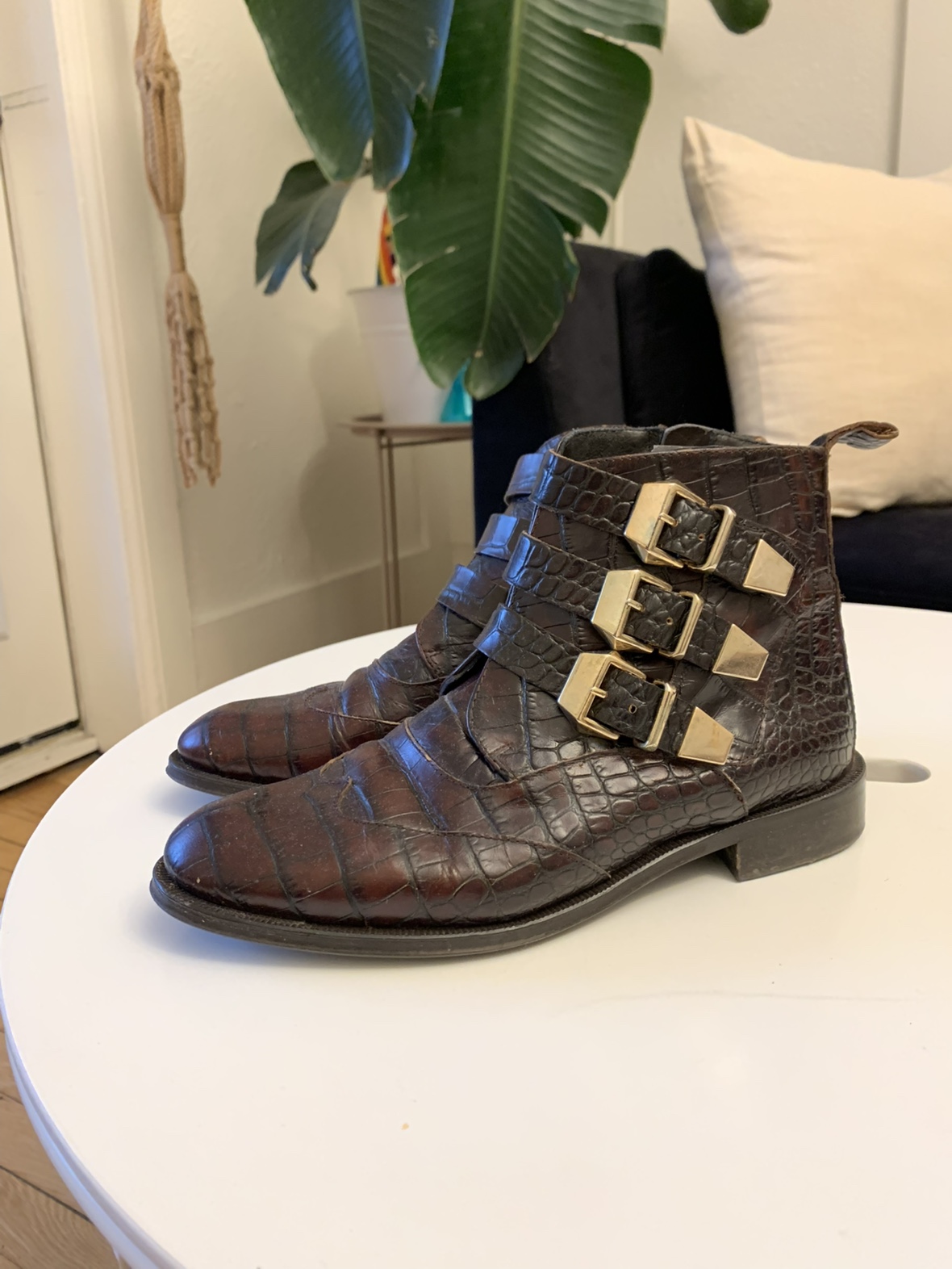 Crocodile Embossed Buckle Boots
