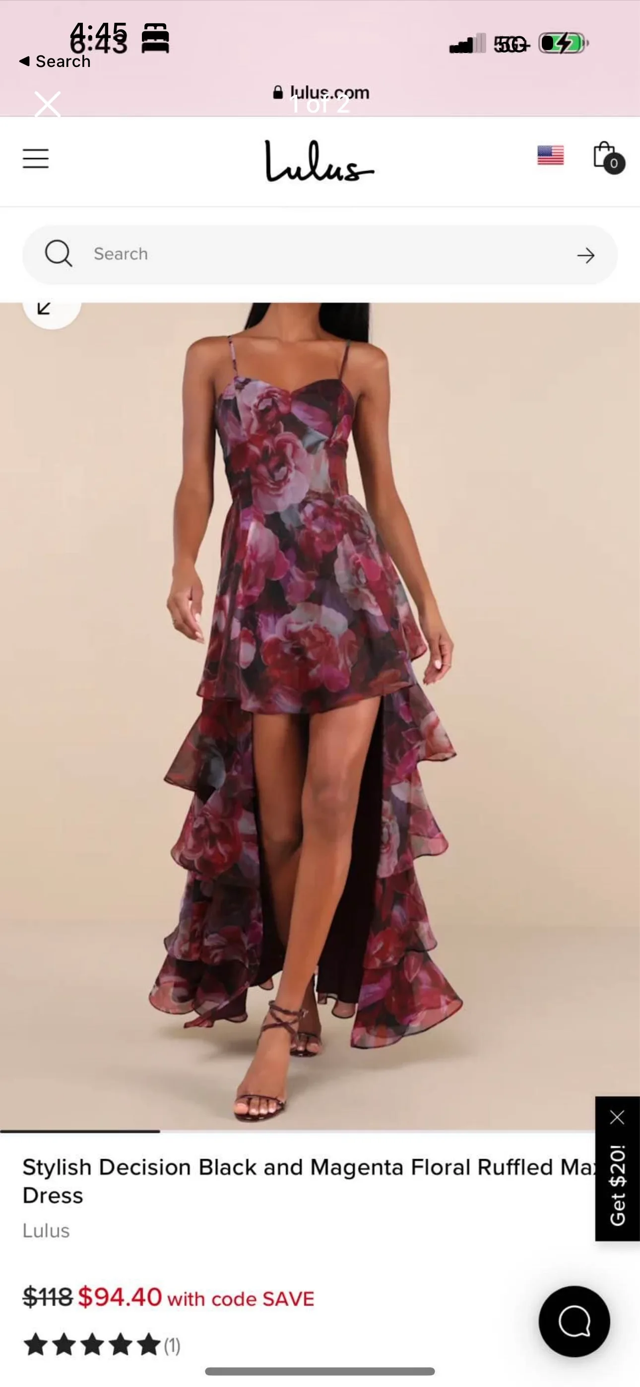 Lulus Black and Magenta Floral Ruffled Maxi Dress thumbnail