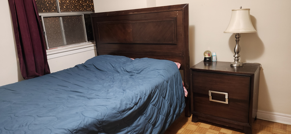 Double Bed Frame with Headboard & Nightstand and lamp
