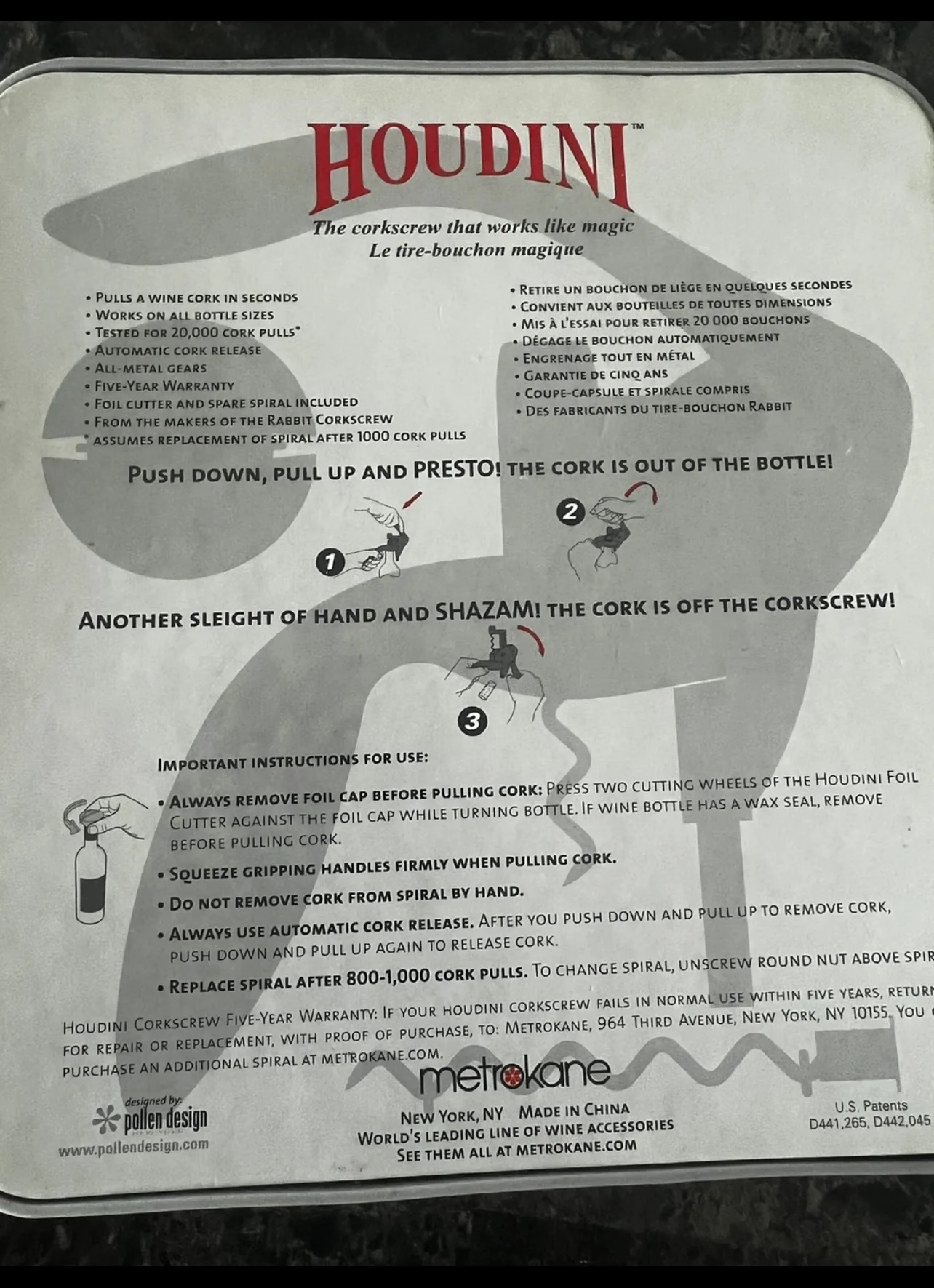 New Houdini Lever Wine Corkscrew Opener #thrifty finds image indicator(2)