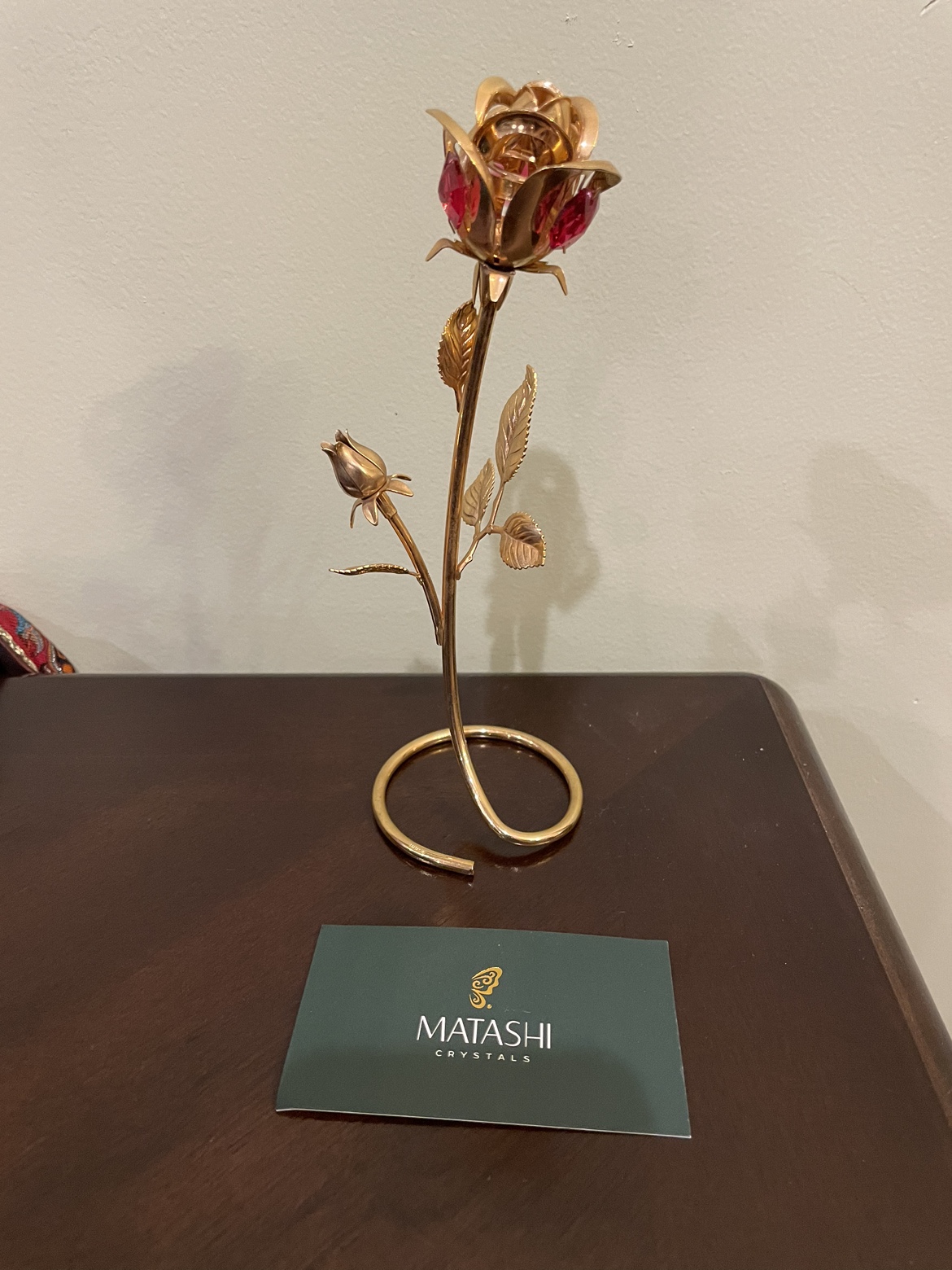 Matashi Gold Rose with Red Crystals