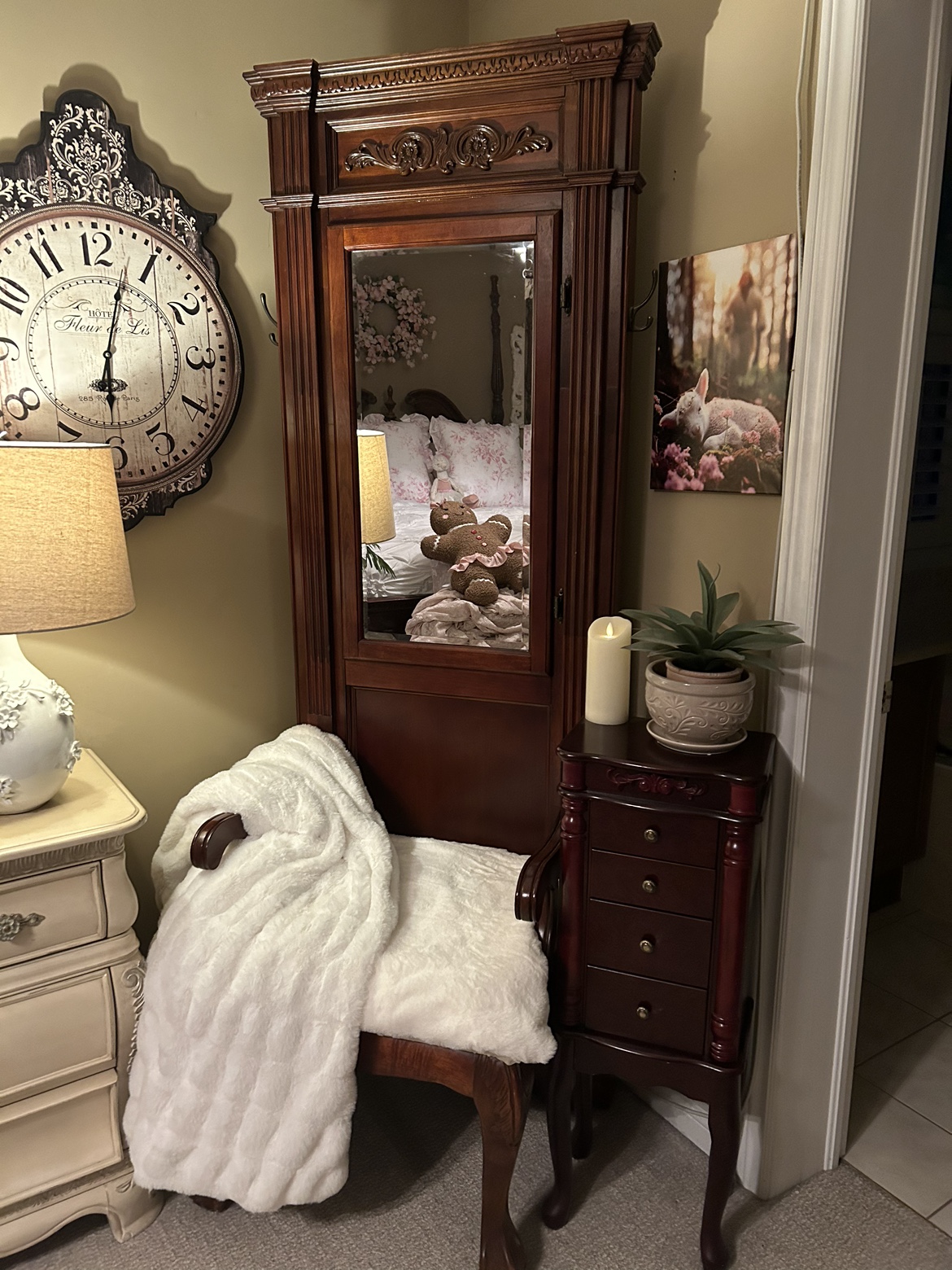 Antique Wooden Hall Tree With Mirror - photo 3