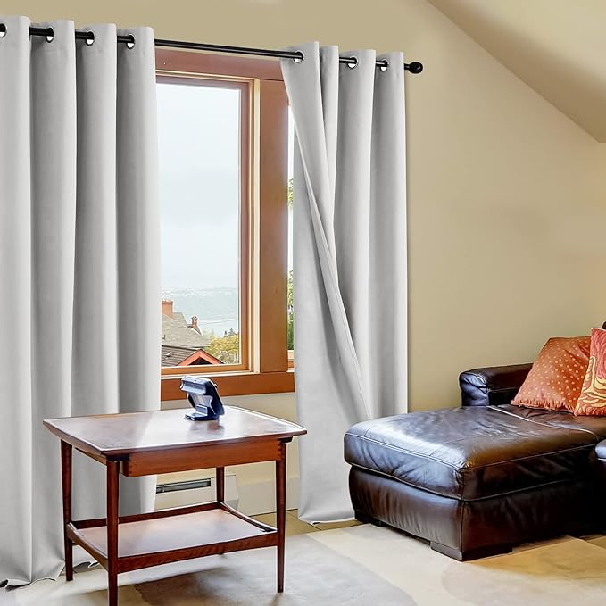 Light Grey Thermal Insulated Blackout Curtains with Grommets