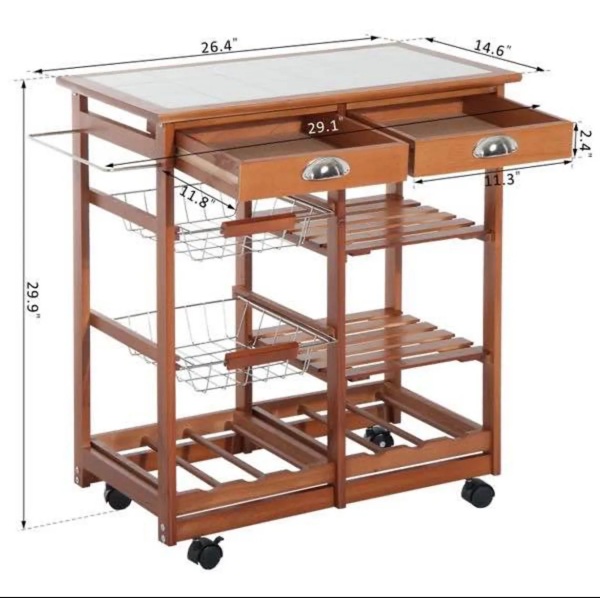 Wooden Bar Cart on Wheels - Tile surface image indicator(2)