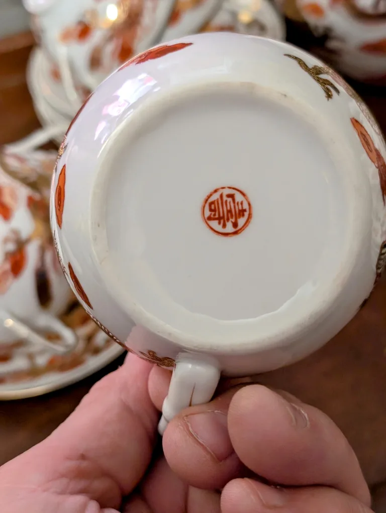 Vintage Dragonware Red and Gold Porcelain Tea Set image indicator(8)