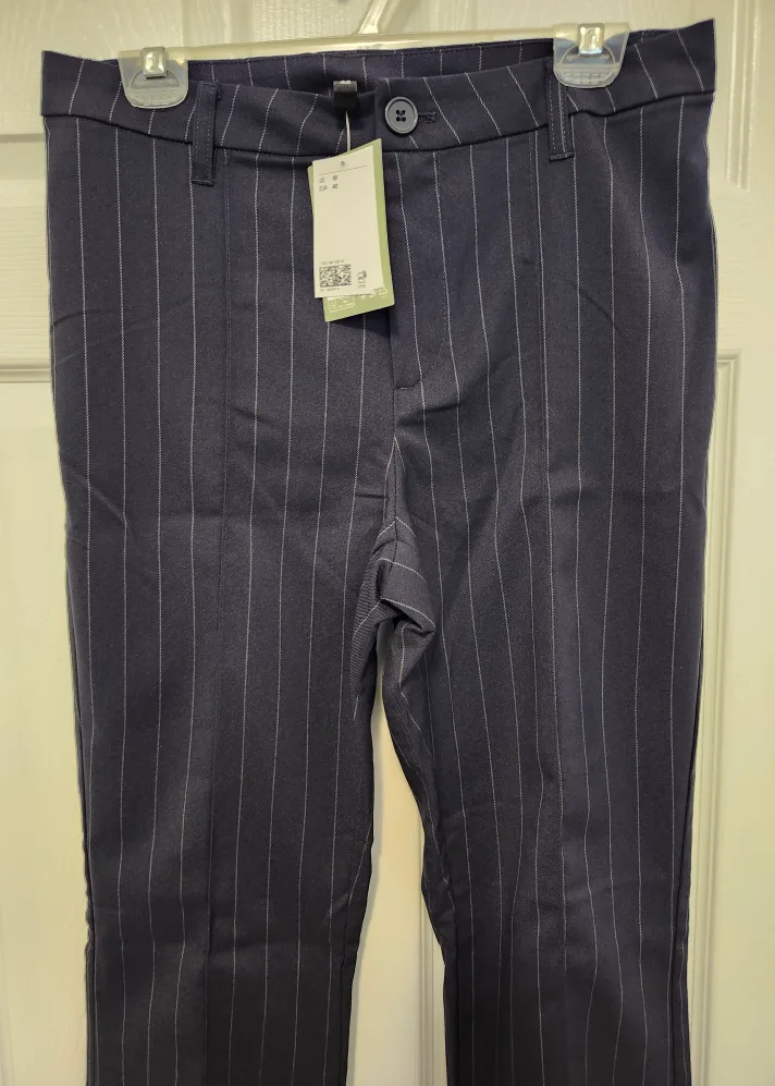 New Women's H&M Navy Blue and White Striped Pants - Size 10 image indicator(7)