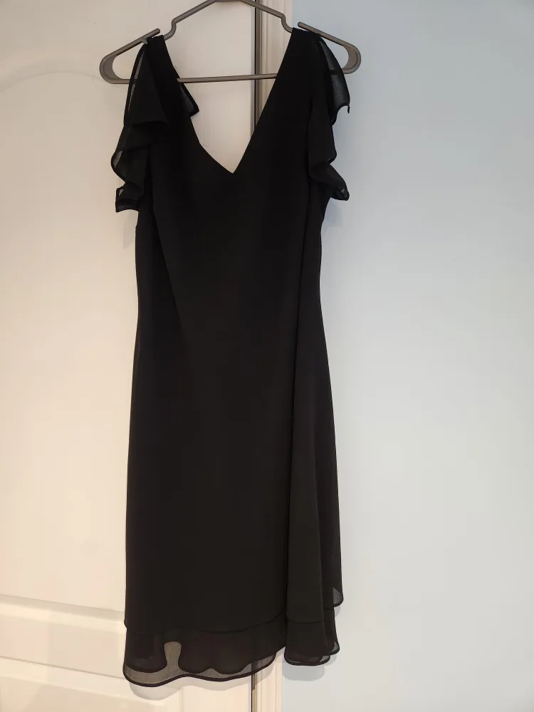 Black V-Neck Dress with Flutter Sleeves thumbnail