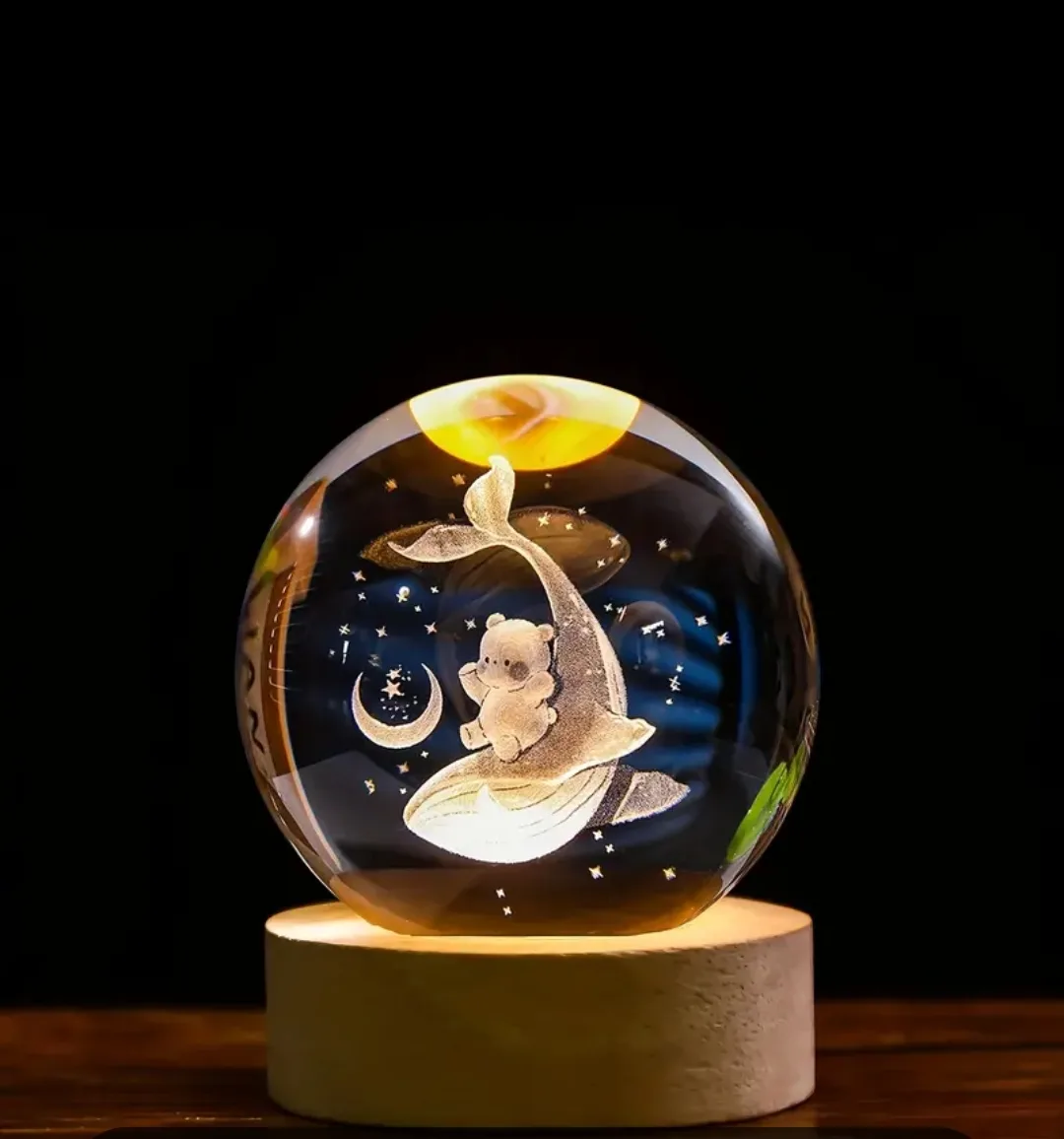 Crystal Ball Night Light with Bear and Whale Design thumbnail