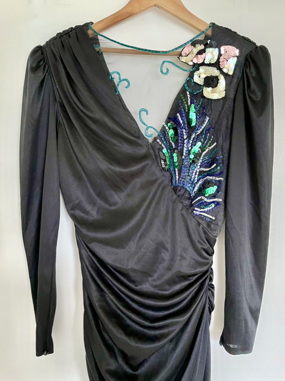 Vintage Black Sequin & Bead Embellished Long Sleeve Dress - photo 2