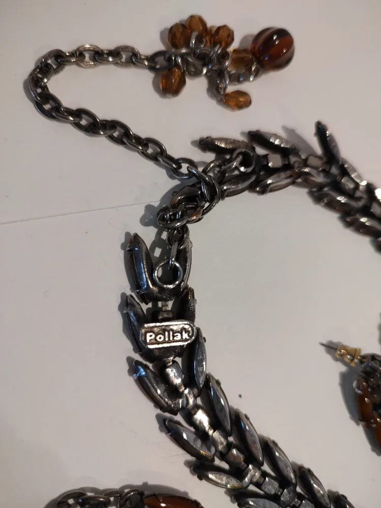 Vintage Pollak Brown Rhinestone Necklace & Earrings image indicator(2)