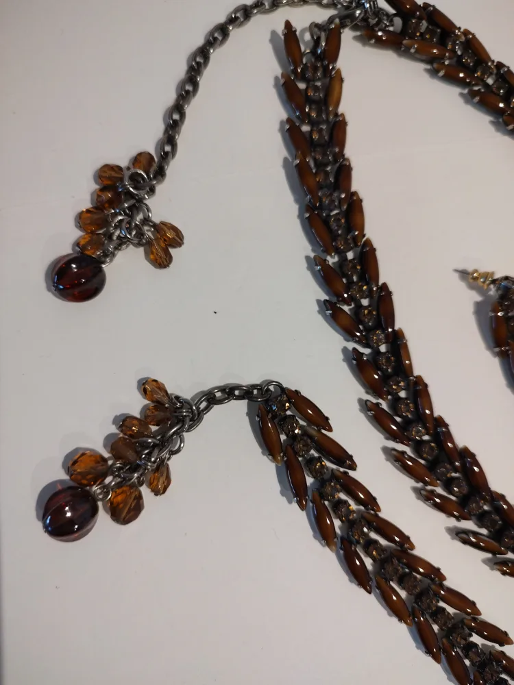 Vintage Pollak Brown Rhinestone Necklace & Earrings image indicator(3)